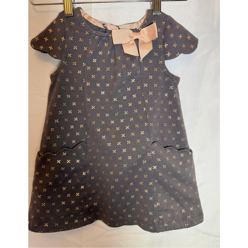 Girls Malandrino Knit Swing Dress 4T Gray Rose Gold Cap Sleeve Bow